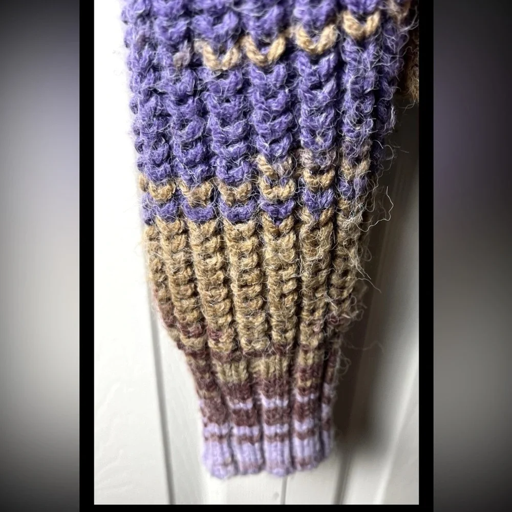 MOON RIVER Anthropologie Chunky Cardigan Sweater Boho Fuzzy Purple Green XS